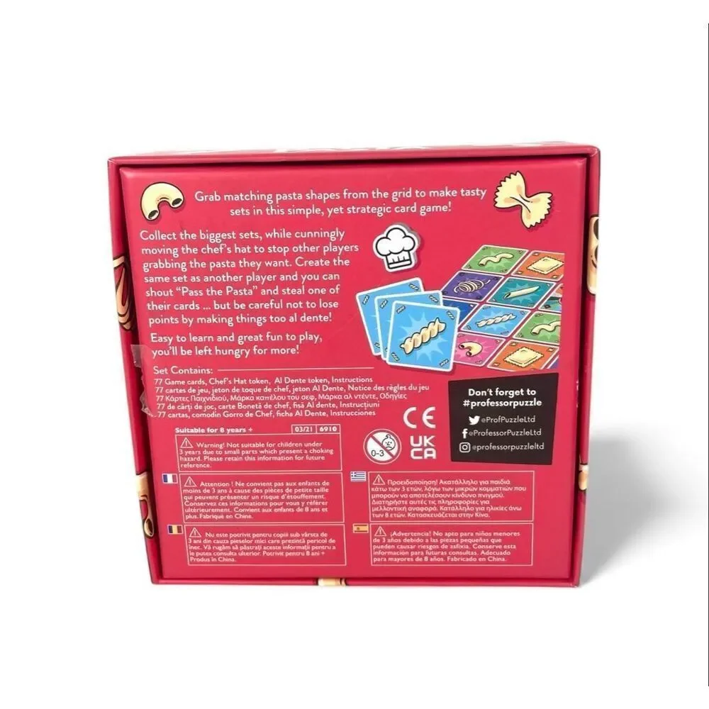 Pass the Pasta Card Game Professor Puzzle Used Complete Family Strategy Game